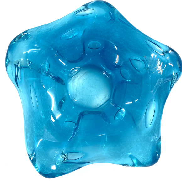 Vintage Art Glass Bowl Ashtray Blue Turquoise‎ Star Shaped Hand Blown - Picture 3 of 7